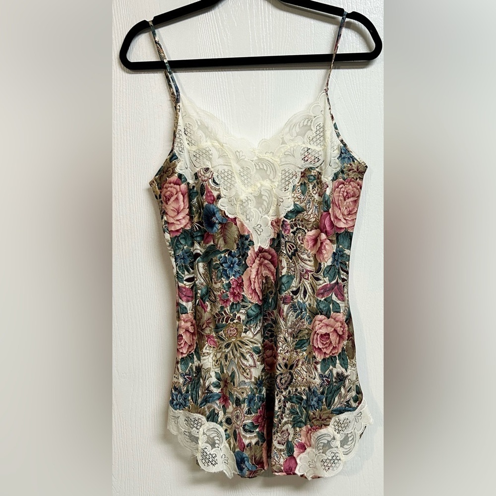 Vintage 90s Victoria's Secret Gold Label Satin Slip Dress Floral Pink Medium - Picture 7 of 7